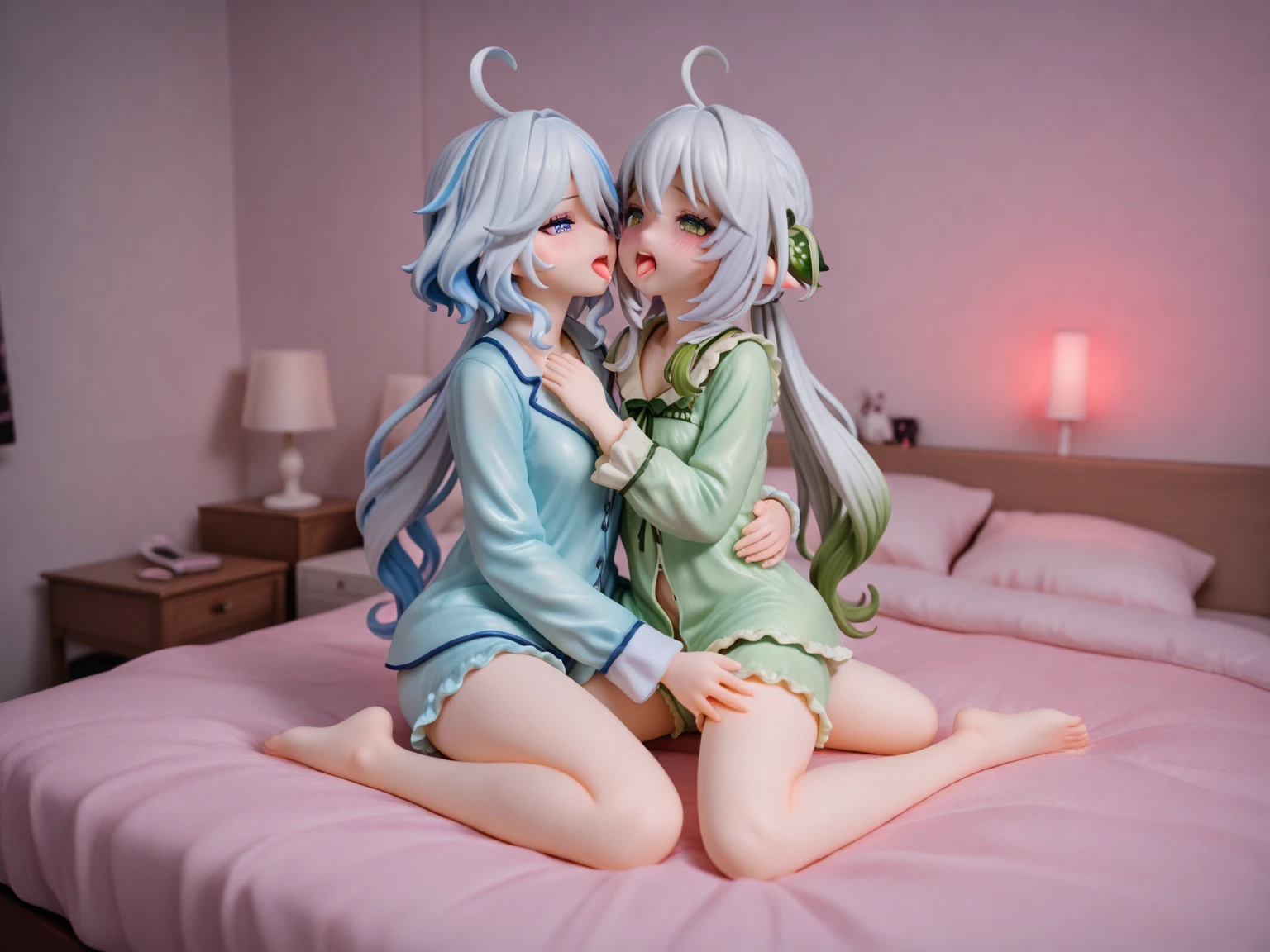 Elf、Silver Hair、Naked Apron、living、Sleeping on a soft sofa、A comfortable sleeping face
