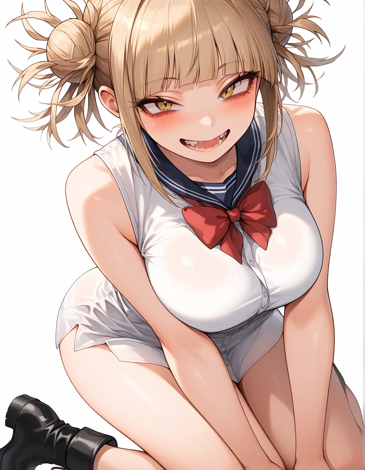 （（Highest quality，8K，masterpiece：1.3））， Sharp focus：1.2，Pretty woman with perfect figure：1.4，（（（（（Big cleavage））），（Incredibly ?????????????：1.5），Straight hair、Hair blowing in the wind（Big ????），smile，Slim Abs：1.2，（（Beautiful golden hair，：1.4）），Highly detailed face and skin texture，detailed eyes，double eyelid、/ (Wear a white top over a black Playboy_Bunny Leotard:1.3), (Sailor collar:1.2), (Red tie:1.3), (fake animal ears), (Clothes divided into upper and lower parts:1.2), (Short sleeve:1.1), (Black Bunny Girl Costume:0.8), (Fishnet tights:1.2), High heels, (Rabbit_tail:1.2),
