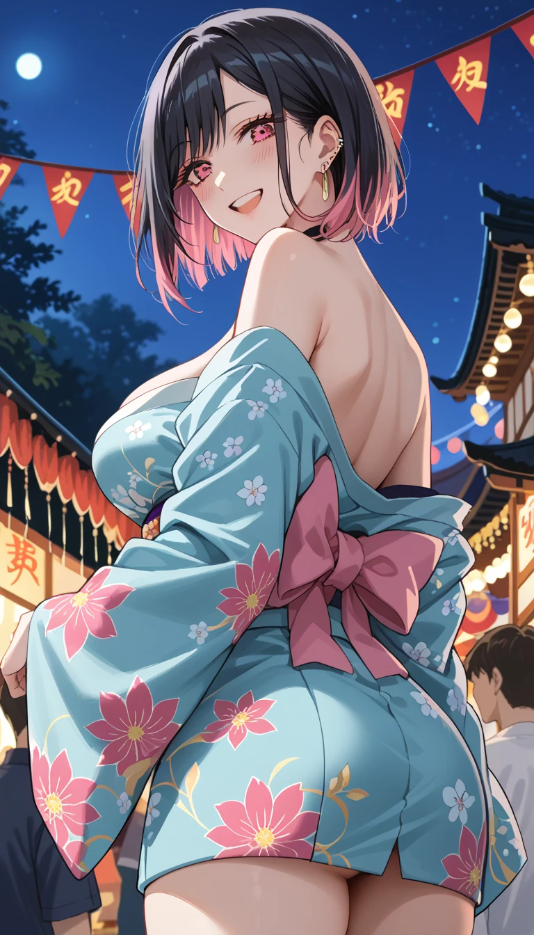 {Best Quality}, {very aesthetic}, {Ultra-detailed}, {Best Illustration}, One girl, japanese kimono, butterfly pattern kimono, Pink hair, onoffunder