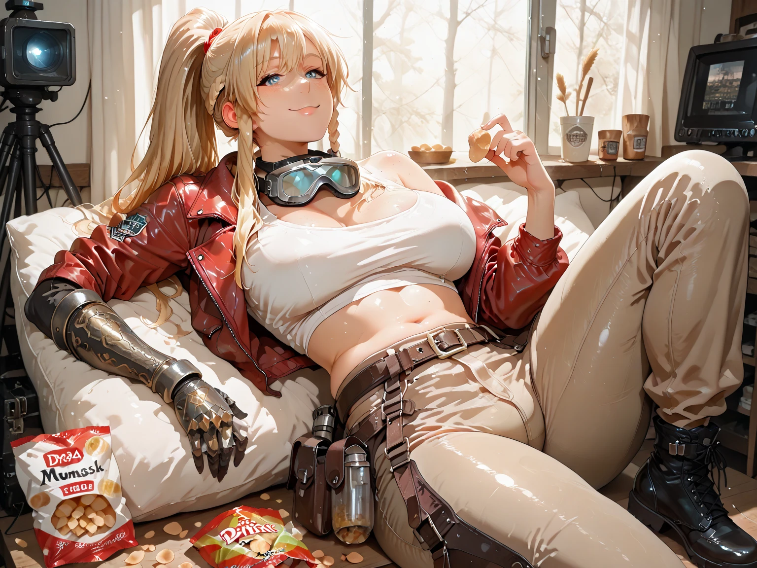 ((( solo, a woman sitting on a chair behind a table in a cafe holding a cup of tea:1.2, windows in background, forest, sunny))), beautiful eyes, beautiful girl, high detail skin, high detail eyes, high detail hair, highres, ultra detailed, sharpen picture, Highly detailed, masterpiece, best quality, photorealistic,
<lora:WrestlerLoRA:0.8> 1girl, short hair, armlet, wrestling outfit, halterneck, facial mark:1.2, bracelet, knee boots