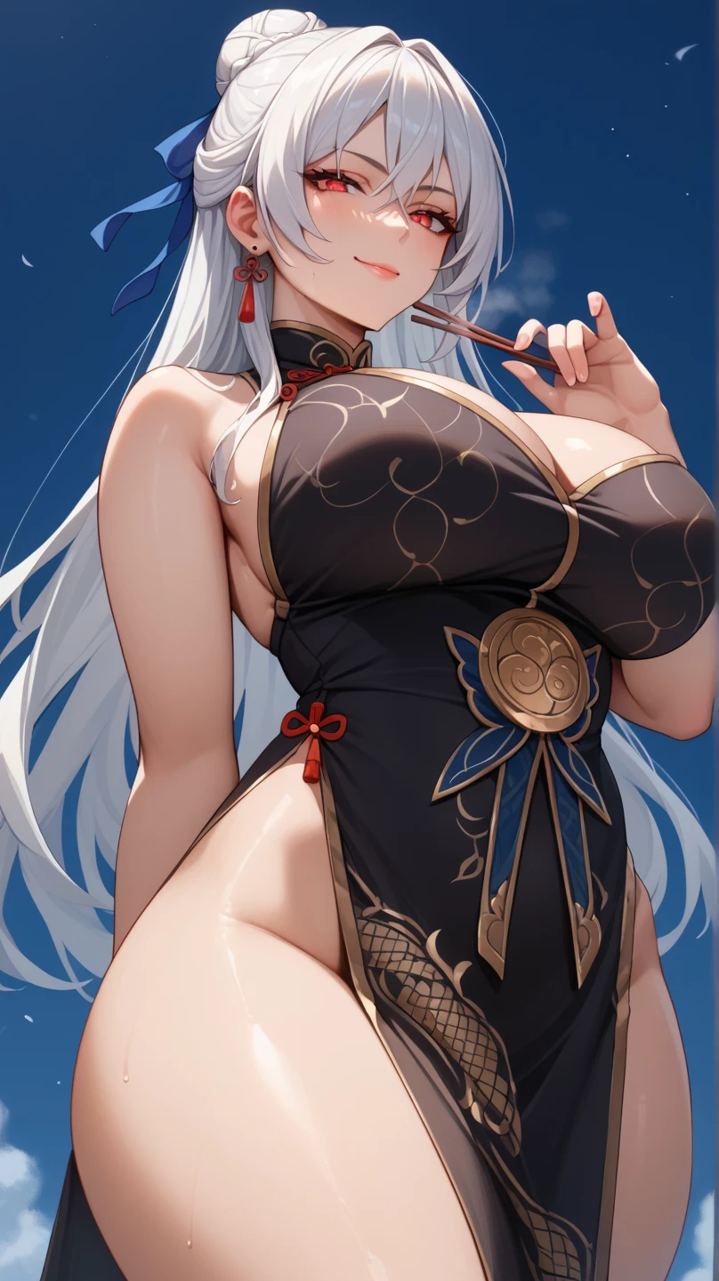 Kitsune, Retrato de Onmyoji, Chica de anime demonio, Deidad de pelo blanco, Arte de cuerpo completo, con ojos rojos, tatuajes en el pecho,cuerpo sexy,best_quality,Sexy Big Breast,erotic pose