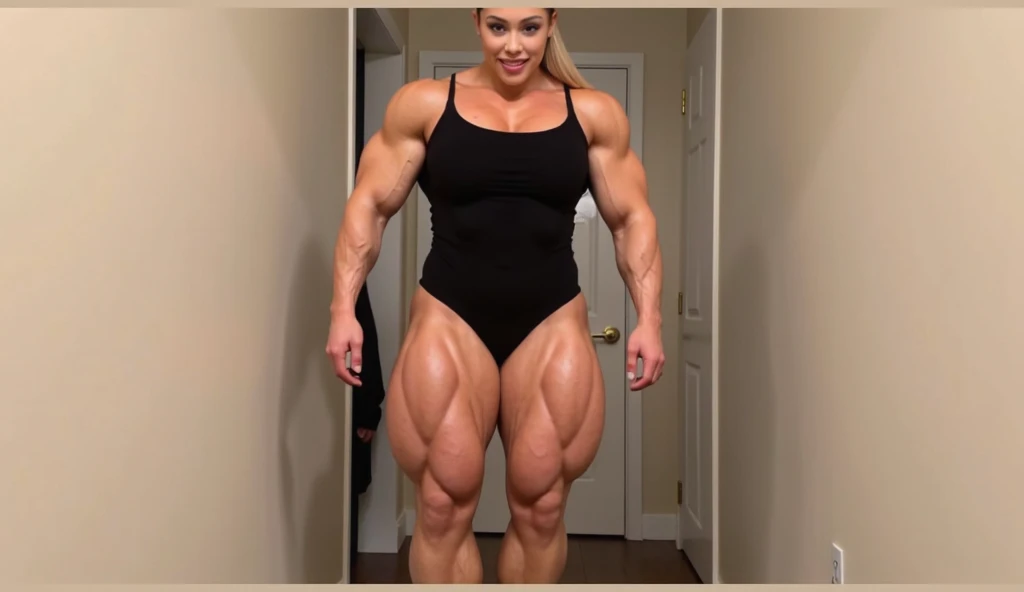 (Muscular:2.4), (thick upper thighs:2.5), (abs:1.5),
(cammy, blonde hair, long braids:1.5), beauty mark, freckles,
detailed eyes, detailed skin, red lips, eyeshadow, (big smile:1.2),
(small breasts:1.5), hard nipples,
(green sleeveless leotard, small gloves, red beret, armband:1.5), boots,
(upper body view:2), (looking at viewer:1.4), (three quarter view:1.7), (sexy pose:1.5),
back alley, (dimly lit:1.5)