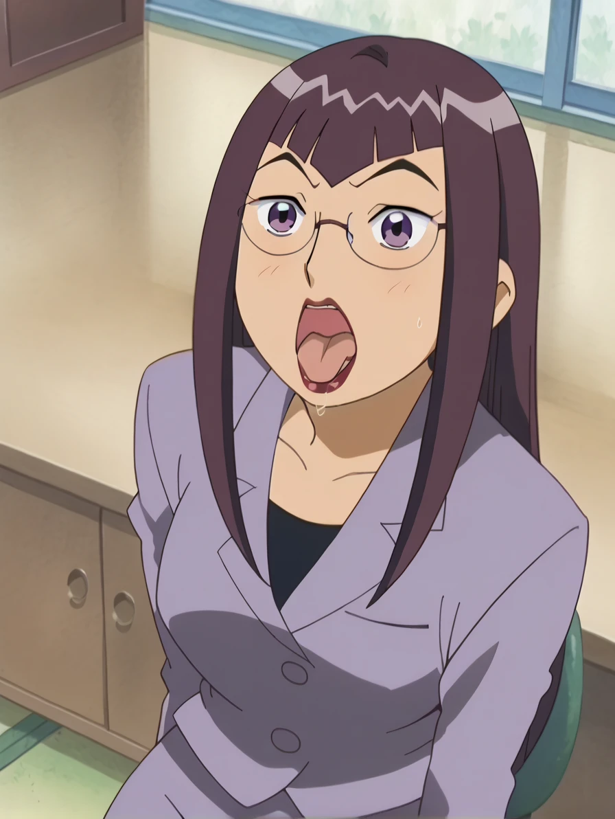 nsfw,uncensored,(highest quality,masterpiece:1.3),disorganized,High resolution,16k, 超High resolution, official art,figure,very detailed,anime color,perfect hands, perfect fingers, perfect legs),cawboy shot from front:1.0),cowboy shot,From side,1girl,solo,idolmaster, (((ritsuko akizuki))), (19yo,beautiful girl,cute girl),(((beautiful dark brown eyes))),(beautiful dark brown hair), (((semilong hair))),(ponytails),(wet hair), (wet skin),((glasses:1.5)),(scatter sweat),(steam),(flat chests,midium breasts),OL, black no sleeve suit jacket, Collared jacket, White dress shirt, Collared shirt, Neckline, button, Black pencil skirt, Black Pantyhose,Stiletto heels,((open clothes)),((green bra,green panty)),slip,no makeup, sweaty body),(beautiful eyes, shiny eyes), ((big eyes)),(a big smile),(embarrassed),((one eye closed)),(open mouths),((tongue out)),(deep breathing),(blush cheeks),(happy), (fellatio, Deep Throat:1.4), saliva, (pubic brown hair:1.5), bsp, pussy juice dripping, (sex,doggy stylel),(tall man:1.2), (penis:1.2), (girl hold a penis:1.4), hetero, (cum out:1.2), looking at penis, indoor, office,(expensive), brown pubic hair:1.4), (open vagina:1.5),(bukkake:1.7),(cum on Face:1.5),(cum on hair:1.5),(siting), (squatting),(vaginal penis:1.2), testicle, (a man:1.2), hetero, (lady sit astride on man:1.3), (sex,lady on top,pov), (intense Sex:1.6), 