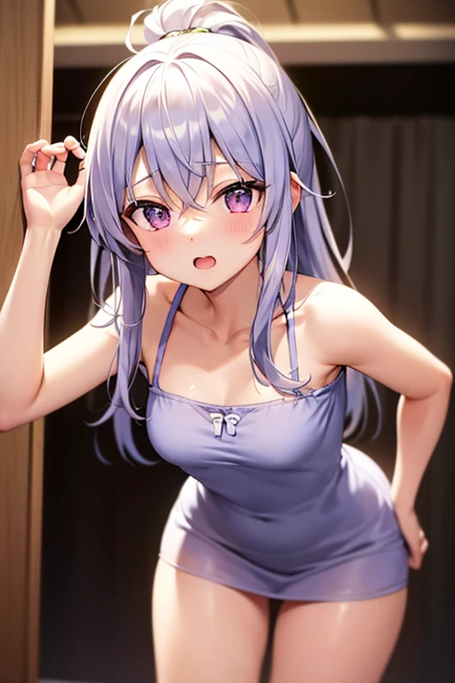nsfw silver and purple hair magical little girl School swim wear two people aphrodisiac teary-eyed semen
