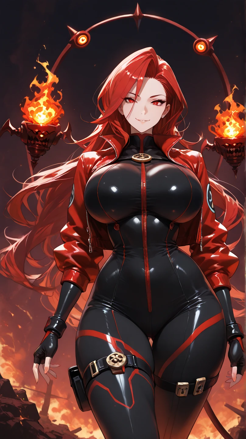 (full body photo, standing, feet on the ground), Sara has large breasts, (black with golden parts/ninja costume/mini capus on the head/extremely tight on the body/ninja mask on the face, ninja emblem on the breast), tattoos on the body, blood on the clothing, ninja weapons, closed fists, in battle position, is in a macabre temple at night raining hard with clouds in the sky and thunder, her hair and clothes are soaked, she has ((long red hair, blue eyes)), ninja weapons, anime, reflection light, 16k, best quality, high details, anatomically correct, UHD, masterpiece, ccurate