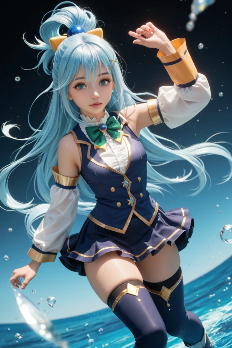 Big breasts Hatsune Miku, actual, Blue hair, ultra - detailed，blue bikini，