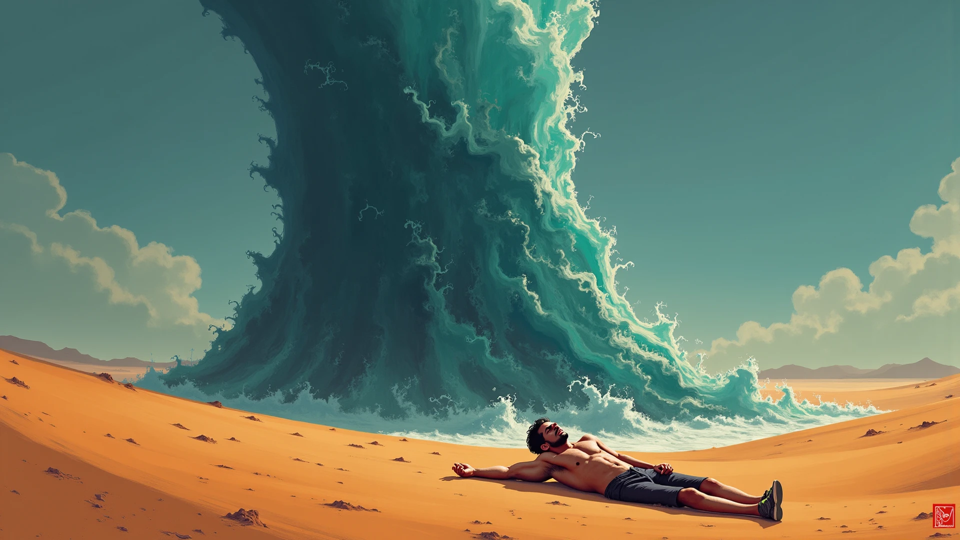 Man sleeping on mattress in a rough sea --auto
