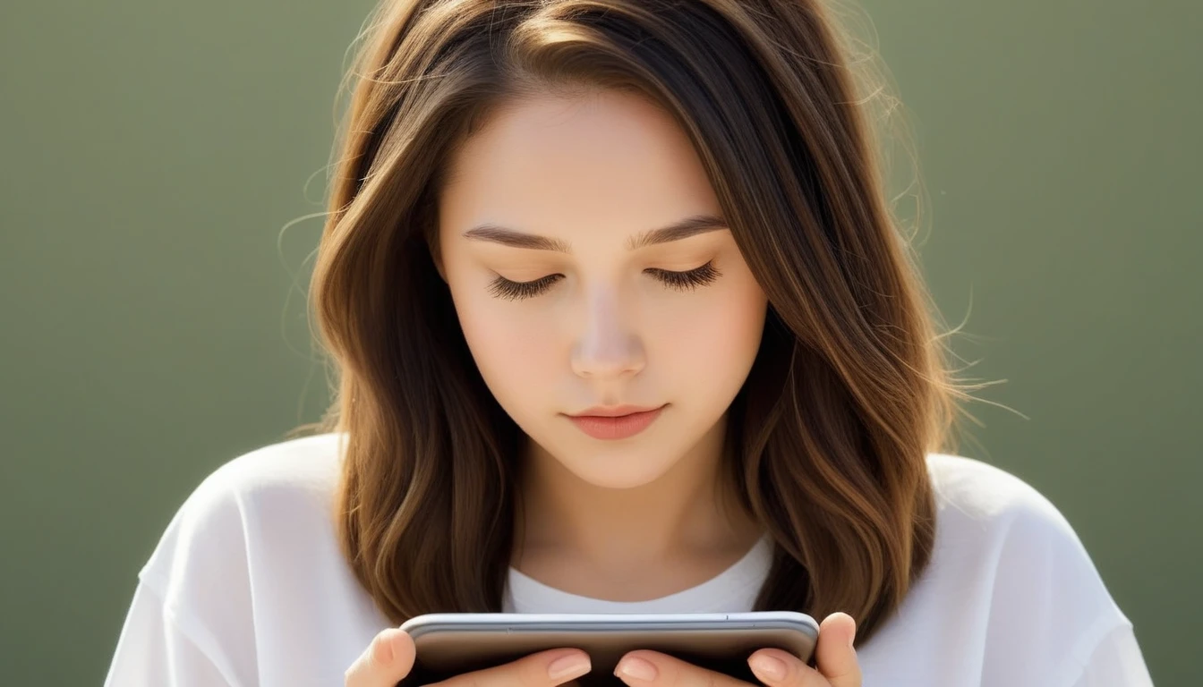 Smartphone screen line read through female in her 20s