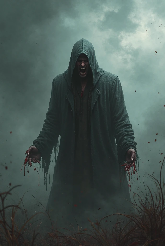 Create an ultra-wide photo of a decrepit zombie wearing an Adidas coat and hood, set against an abstract background. The overall style of the image should be a minimalist fashion with an Artgem twist. The zombie should be rendered in a decrepit and cadaveric style, with a focus on creating a sense of horror and decay. The Adidas coat and hood should be rendered in high detail, with a focus on capturing the texture and style of the clothing. The background of the image should be an abstract design, with a focus on creating a sense of depth and contrast to the foreground. The image should be rendered in a wide format, with a focus on creating a sense of scale and drama to the scene.