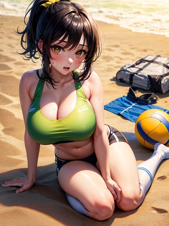 Bikini anime girl with beach ball on the beach, inspired by Tsubasa Nakai, cel - shaded art style, cel shaded anime, Asuka as a surfer model, anime styled」, in the art style of 8 0 s anime, Ecchi anime style, Lori, In anime style, digital anime art!!, anime moe art style, In an anime style