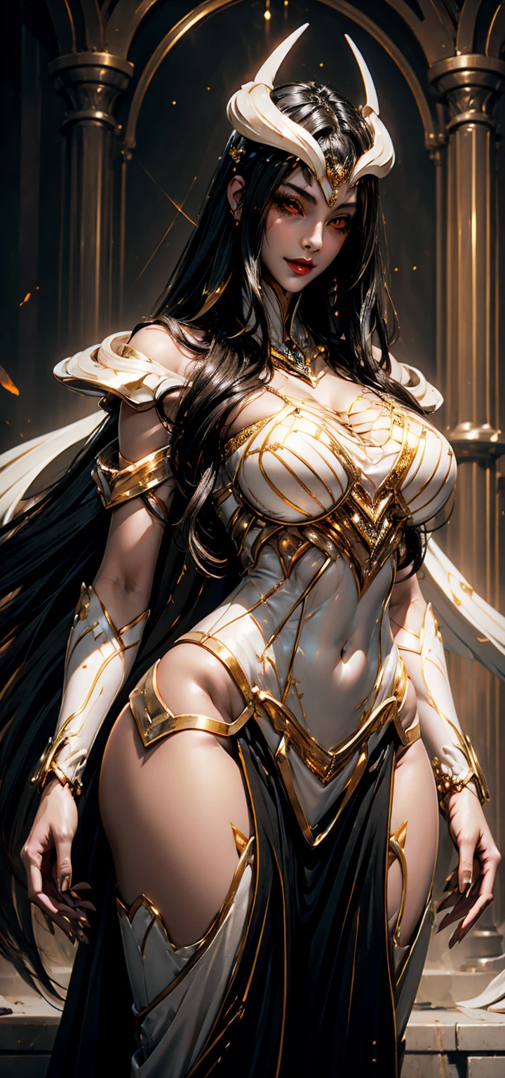 Dynamic fighting stance,1 Girl,(Ultra-delicate skin),curved,,Beautiful breasts,Large Breasts(((Large Breasts、Low-cut,Cleavage, Wide hips,)))((Long legs)),Hourglass figure,,Pale skin,Pointed breasts,nipple,(Fantasy Art,Highest image quality,Surreal主义肖像,(8K),Surreal,best quality, high quality, HD, high quality texture,High Detail,Beautiful and detailed,fine,Extremely detailed CG,Detailed texture,Realistic reproduction of the face,masterpiece,Presence,Dynamic,bold),Bob Hairstyle,(Ultra-thin hair),(Super smooth hair),(Super straight hair:1.5),Sweep long bangs,Ultra Light Copper Amber Hair,Hair covering one eye