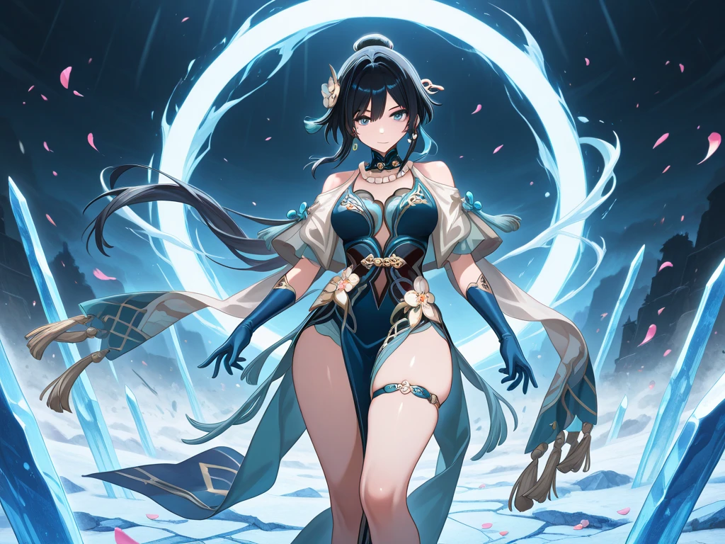 (( Mona from the game Genshin Impact, the element of water accumulates Mana, very beautiful with a perfect figure, beautiful breasts and hips, she is dressed in her clothes from the game and poses elegantly floating in the water elements)), ((in detail down to the smallest detail, ultra graphics 8k, Best quality, masterpiece))
