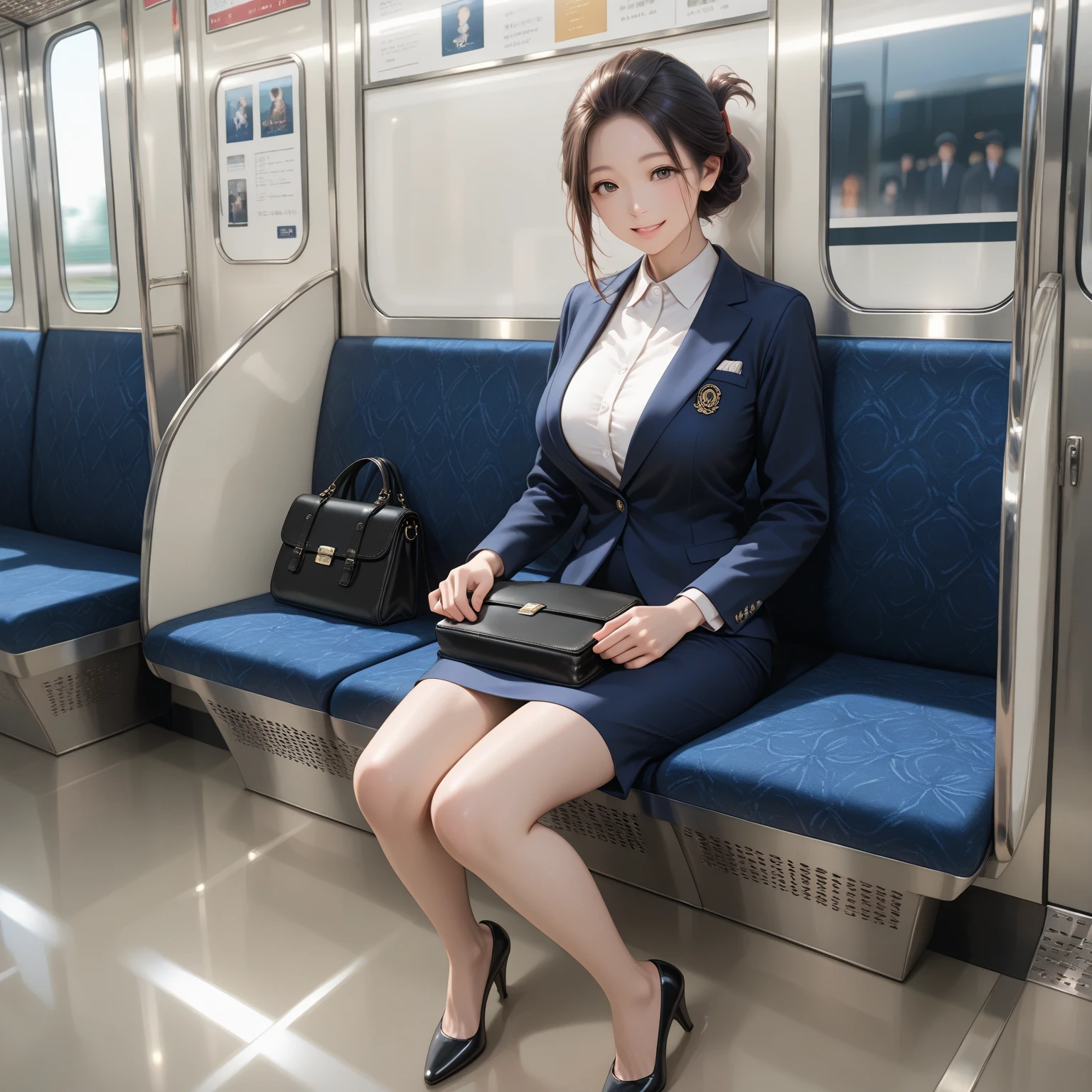 A 3-year-old skinny girl in China,wearing work clothes,Stewardess,Black hair,adolable,with brown eye,by Pixar, tchibi,frontage,Full body portrait