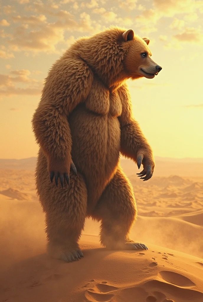 furry, fur taur,wolf beartaur, middle-age, solo, detailed face, bear ears, bear eyes(brown), bear nose(black), wolf mouth, garibaldi beard(white), mature hair(white), detailed arms, thick arms, muscular, thick hands(5 fingers), detailed body belly, thick body, muscle belly(brown), thick chest, chest hair(black), detailed taur body, thick taur body, thick bear paws, thick wolf tail, full body shot, summer, standing on the Grand canyon
