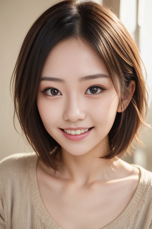 ((masterpiece)), ((Highest quality)), ((Complex)), ((Surreal)), (Realistic), (Mature Woman), ((There are no classes)), Very detailed, (1 female), Beautiful and exquisite, (Beautiful Teeth), Grin, Brunette bob hair, Brown eyes, ((blouse)), (whole body), (background:none), Perfect Eyes, Captivating eyes, Looking at the audience、Refreshing smile、sexy