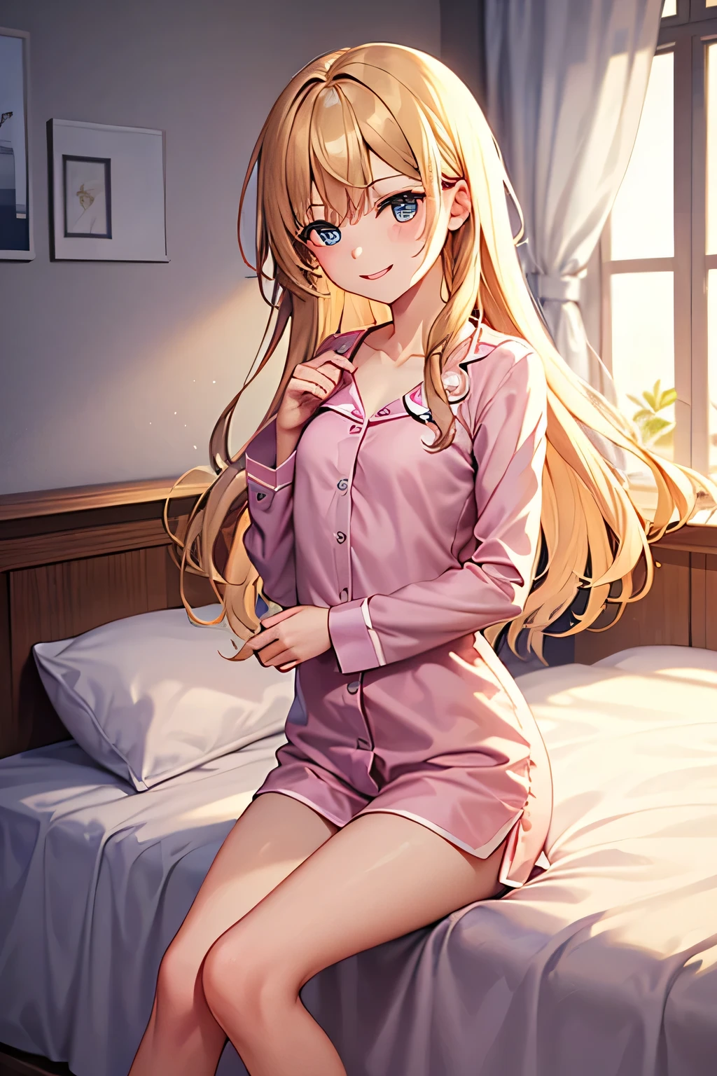 pajamas,Looks sleepy,Holding a pillow,cute,girl,Bedroom