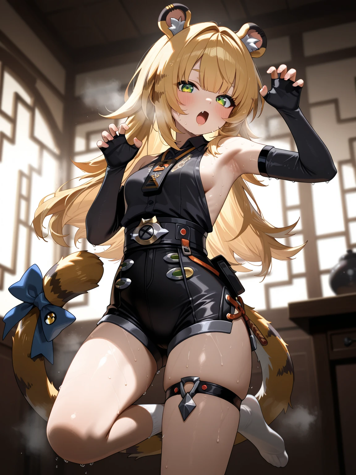 a beauty girl,Mature face,a matural female,Fluffy tail hair,Ultra-loose underwear,clothes slipping off,Anterior convex and posterior,Straight chest,Ruddy complexion,Huge fox tail,nabel,(huge tit),adventurer,tit,areola of breast,pantiess,Stockings,Human Services Group,((illustrated)),split,((Chinese tradition)),(pantiess),(Prostitutes),(Raised sexy),(Secondary breasts)