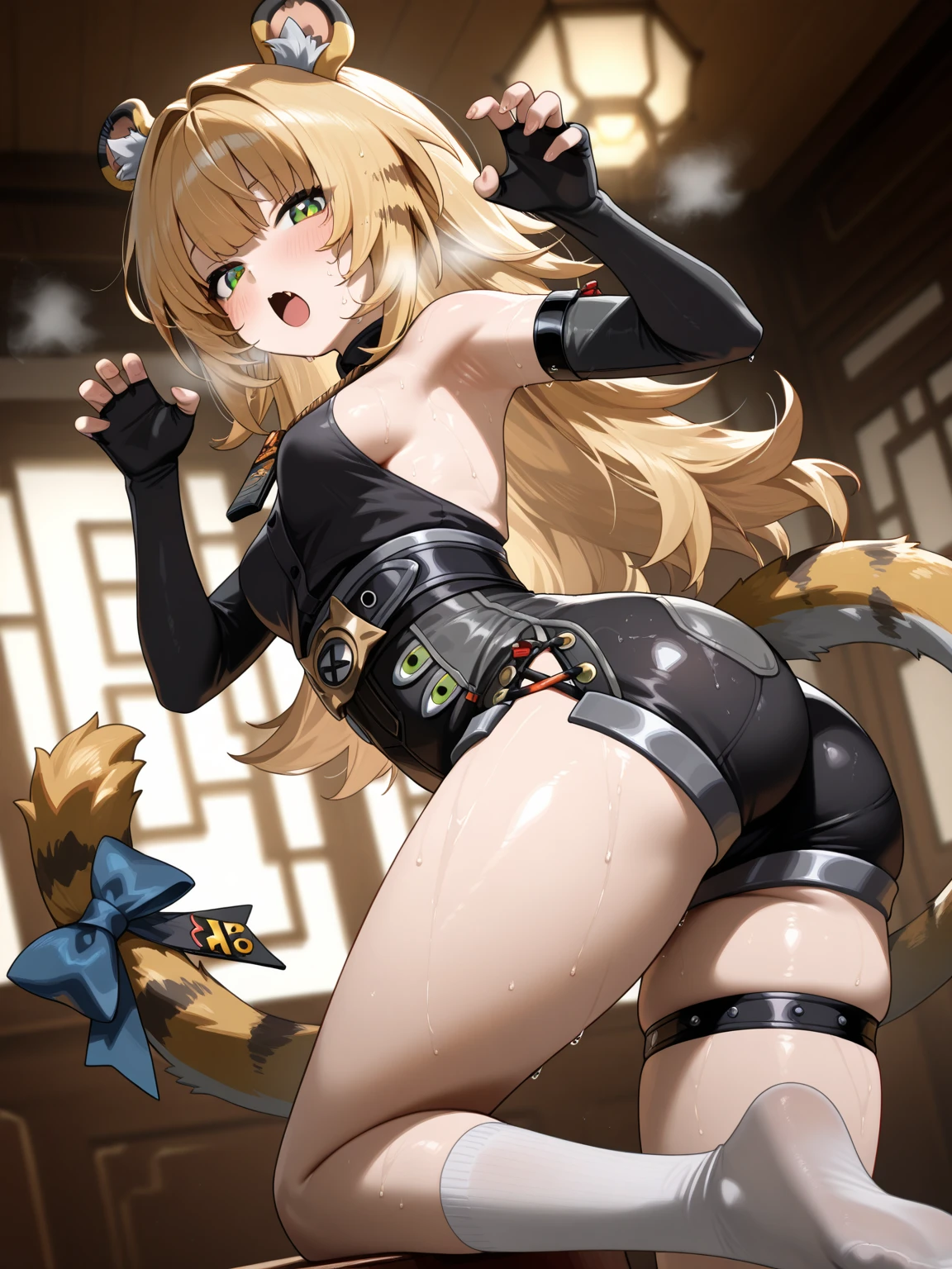 (small breasts:1.2), (perky chest:1.2), (pointed chest:1.2), (Pudding cake magazine cover:1.3),(from above:1.0),(shoot from the side:1.1),masterpiece, 1girl, Amazing Cleavage:1.1, thin waist, optimum,tmasterpiece,hight resolution,best qualtiy,hyper HD,super detailing,awardwinning,a 18yo cute girl,(The upper part of the body),anatomy correct,Beautiful Black miniskirt,garters,Gaze,Small face,bangss,holster,Beautuful Women,hands up,leg holster,Gaze,black boots,Cowboy Shot,cute face,a blond,Longhaire,Twin-tailed,Braids, Hairline,(scarlet eyes),long eyelasher,Hanging eye corners,White skin of the, ((see through camisole:1.1)), ((Sheer nipples:1.0)),Rocket Tits,(Slim body),smile,seductive weak smiling,(with sparkling eyes and a contagious smile),little open mouth, Looking at Viewer,