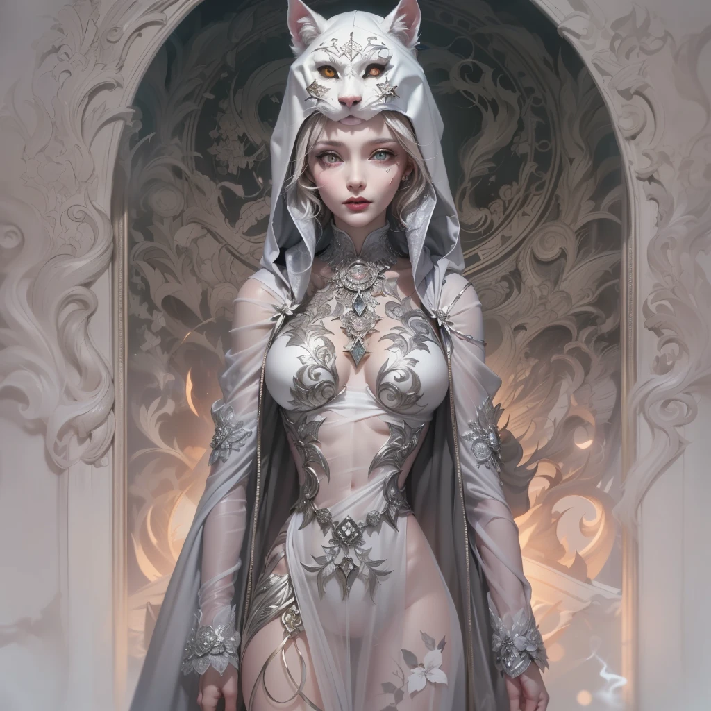 Full body portrait, beautiful fantasy Catwoman, shiny metallic jeweled depth, glowing smoke neon eyes, hoarfrost metal lace, fantasy, sunlight, sunbeam, intricate detail. 8k, dreamlike, surrealism, super cute, symmetrical, soft lighting, trending on artstation, intricate details, highly detailed, unreal engine, by ross tran, wlop, artgerm and james jean, Brian Froud, art illustration by Miho Hirano, Neimy Kanani, oil on canvas by Aykut Aydoğdu, oil painting, heavy strokes, paint dripping --auto --s2