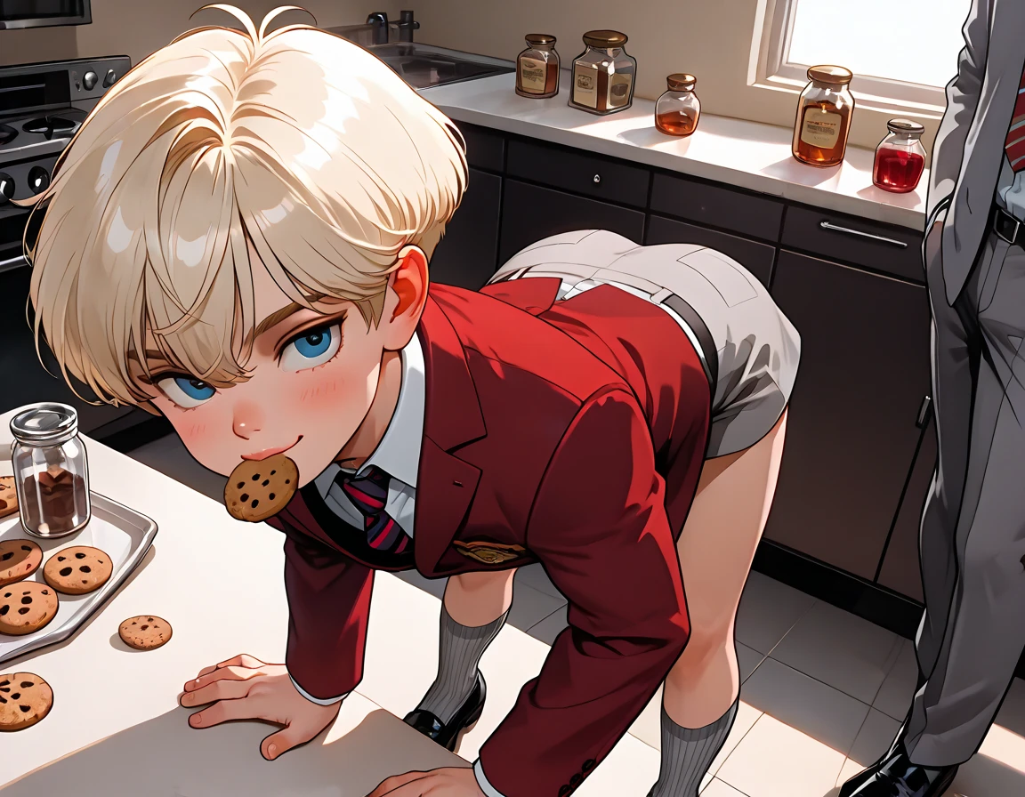score_9, score_8_up, score_7_up, score_6_up, score_5_up, score_4_up, source_anime futanari cumming all over a chocolate cake penis above cake cake covered with cum, cum covered cake slice, cum on cake, semen on cake cum on food, cum on cake, , cum drip, cum string, gynomorph, excessive cum, cum pool penis kneeling on the kitchen floor wearing a dress shirt, pleated skirt, necktie looking down at cake, blush, breath cloud, tired, bags under eyes, closed smile, hellsing, seras, seras victoria, blue eyes