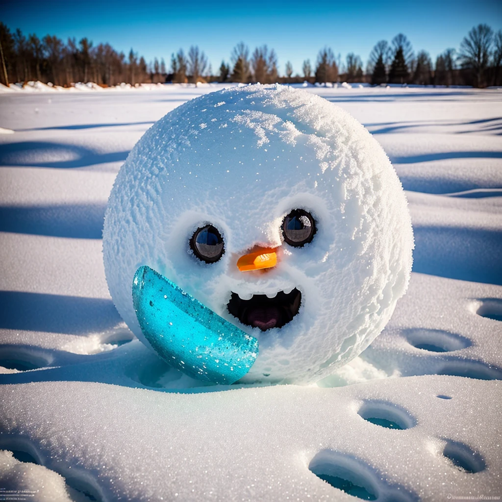 there is a snowman that is sitting on top of a car, during snowfall, covered in snow, snow snow, snow on the body, Unusual composition, snow camouflage, Showpiece, Very detailed, heavy snow fall, (snow), He is very happy, Very artistic, a beauty, frozen like a statue, snowy, in the middle of a snow storm