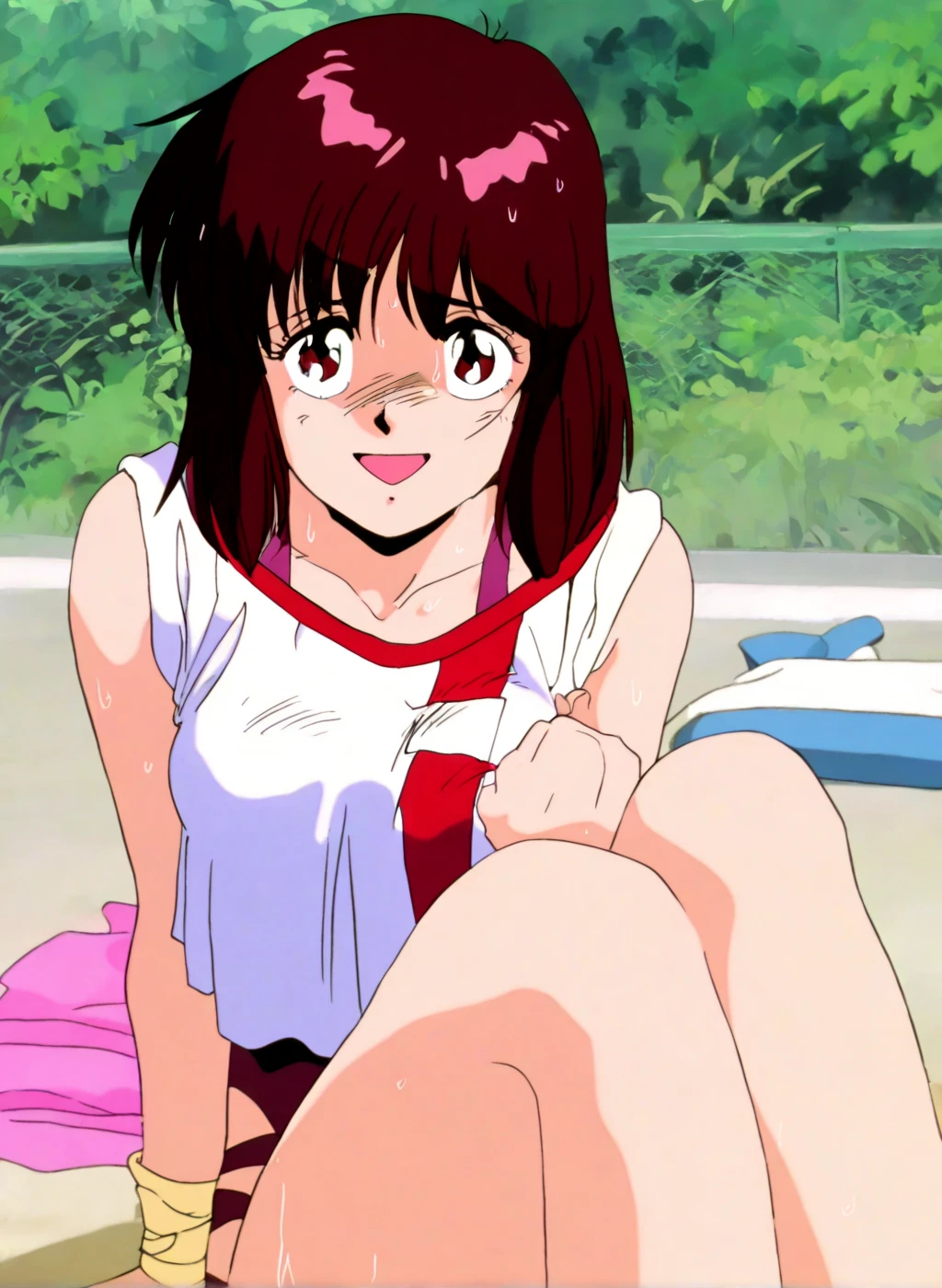 Kyoko,score_9,score_8_superior,score_7_superior,sauce_anime,One girl,alone、Micro Bikini,Spread your legs,Lying down,Sad face,:d,arms_behind_return,