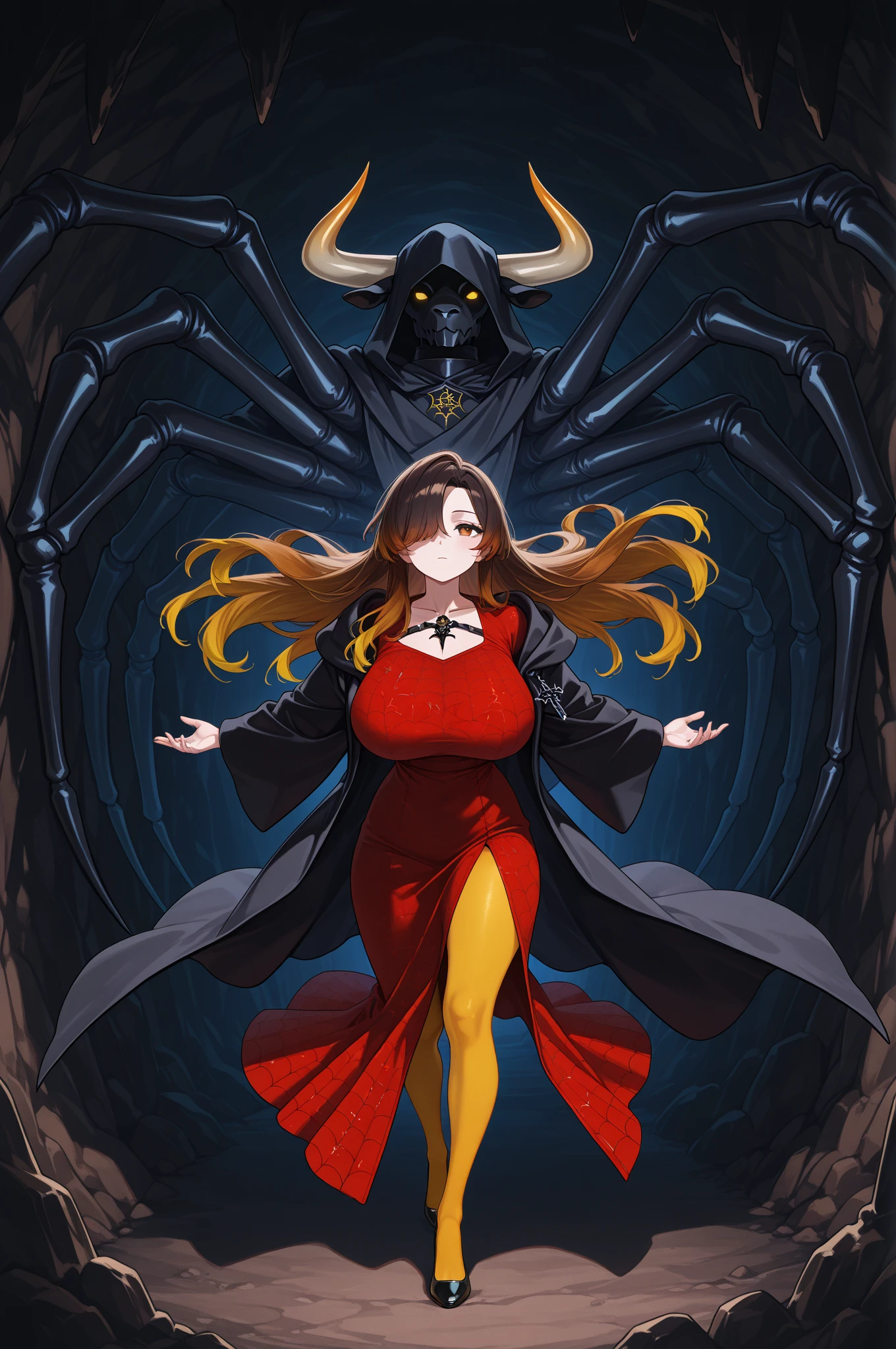 Live-action prompt Jorougumo
She has the body of a spider, the head and face of a human, and a beautiful woman with long hair. Her body is brown and hairy, and she walks on all fours.