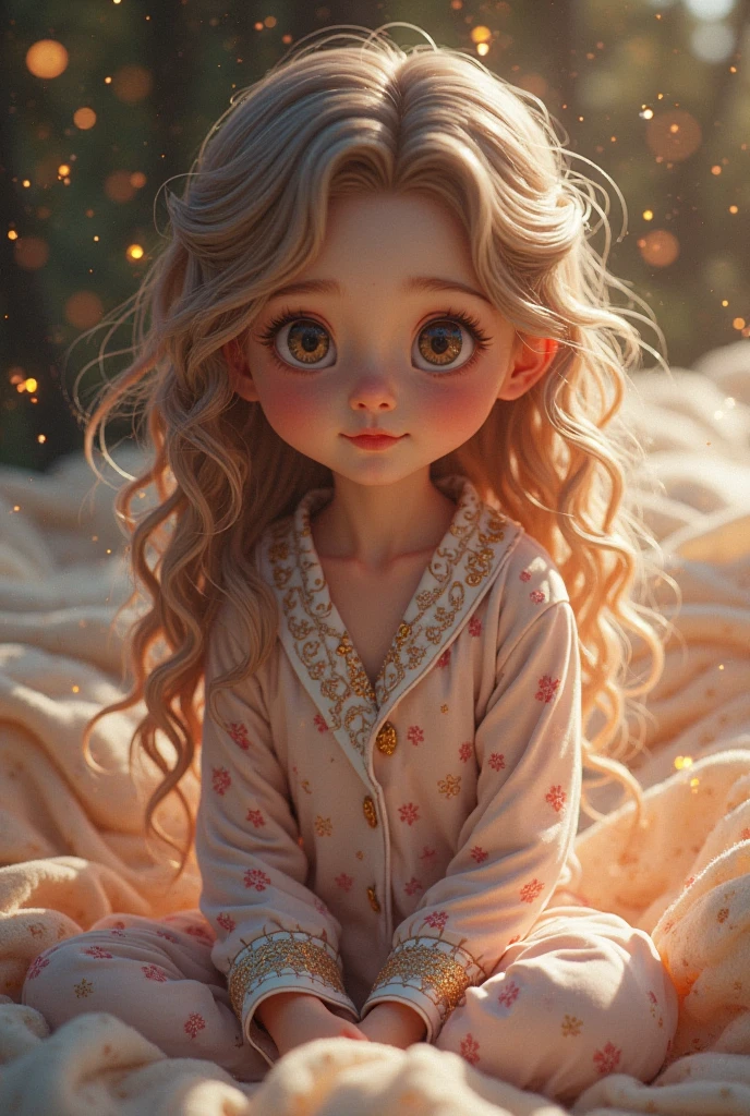 Lulu, a with curly hair and star-patterned pajamas, asleep in her bed, with the moonlight casting a gentle glow into her room.