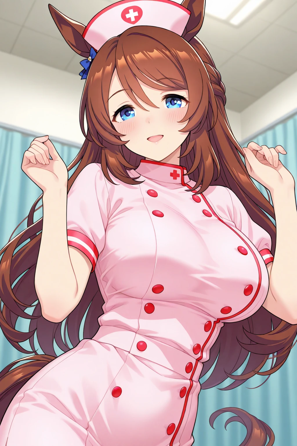 (masterpiece, best quality:1.2), 1girl, solo,standing,
by by buta99, by chelodoy, by spikedmauler, by cervina7, solo, female, standing, looking at viewer, ((hair, snout), lips, eyelashes, eyeliner, big breasts, cleavage, pink eyes, sexy, long light brown hair, long wavy hair, skinny, canine, pink, kawaii, small waist, huge thighs, milf body , big eyes, pink clothes, phair ,kawaii, super kawaii, big hips, kawaii outfit, sexy, nsfw, pink, pink theme, huge , showing, huge thighs, huge hips, shiny, skinny waist, shiny skin, glowy skin, huge curls,big long curls, eyeliner, blush, bangs, kawaii girl, sexy clothes, pink theme, kawaii, smiling, milf, thick, nurse, nurse outfit, sexy nurse, brown hair, dress, apron