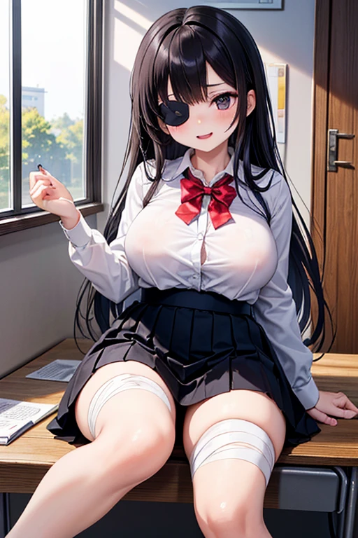 (((Spread your legs)))、((Shiny underwear)))、Uniform Blazer、Beautiful beauty、Long black hair、((whole body))、(((Photo taken from below)))、school gate、big breast skirt、Panties are pink lace、Japanese、expensive、Long limbs、