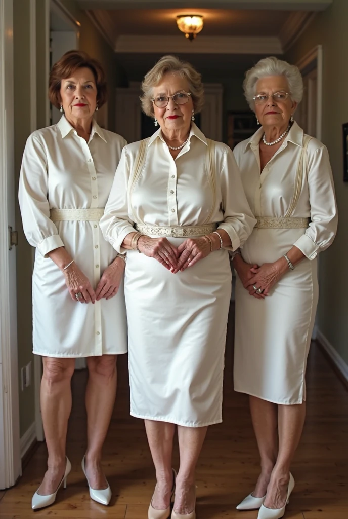 Eight Very fat white womans in 1940 showing UP their beautiful clothes