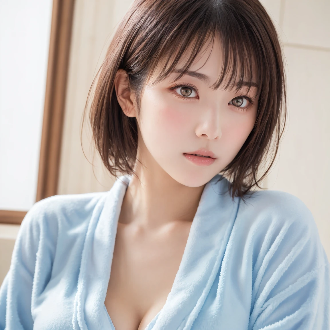 ((Colorful Hair)), Beautiful Japanese Woman, 1 person, 22 years old, Upper Body, suit, V-neck shirt, Shapely breasts, Cleavage, short hair, Straight hair, Looking into the camera, Highly detailed face and skin texture, highest quality, masterpiece, 8k, Realistic