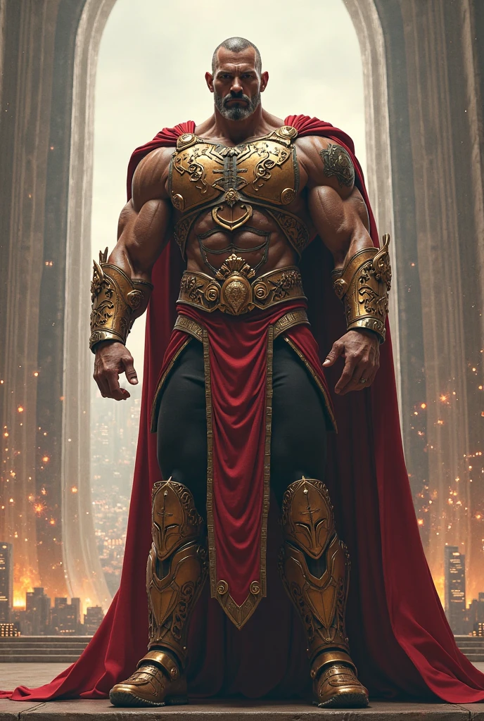 Huge muscular handsome young man in a thight royality guard uniform with oversized unhuman muscles
