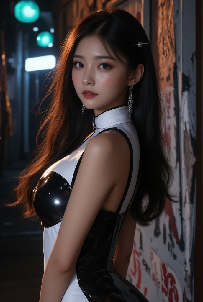 Tzuyu 1, woman, (Realistic), (Hyperrealism), (photoRealistic), Written boundary depth, eye make up:0.7 (whole body:1.8), (Large Bust),(Tight waist), Observe the audience,