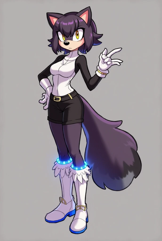 Wolfie, hells, girl1, solo, smiling, leather pants, furry, hair, ears, earrings, furry hands, (best quality 1.2)(Masterpiece 1.2)full body, park