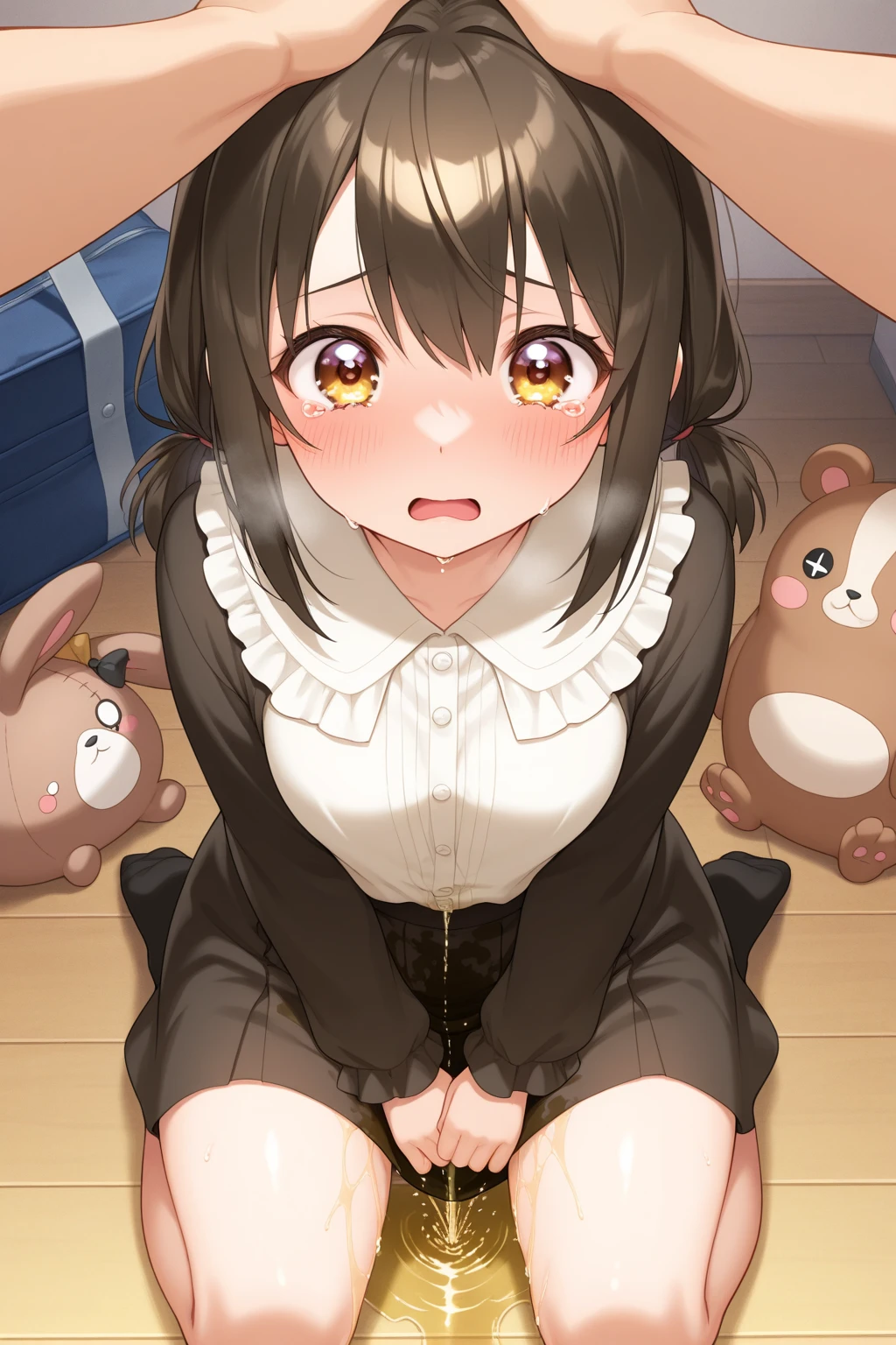 (perfect hands),(1 girl), brown bob hair,Little,messy hair, ,(orgasm face),, masterpiece, highest quality, ultra high resolution, 8k, professional lighting, photon mapping, low saturation,, full length, realistic background, shallow depth of field, perfect anatomy,,((cute:1.4)),(10 years old:1.8)、(Maid clothes:1.2),,(tits:1.8),closed my eyes,(rape face:1.5), blush, (open your mouth),naked:1.8, ((Liar:1.4)),closed my eyes, after sex, how, Liar, howdrip, teeth, on the stomach, so stupid, Sweat, how pool, Bukkake, trembling,((spread your legs)),(pussy how:1.7), (on the bed:1.6)