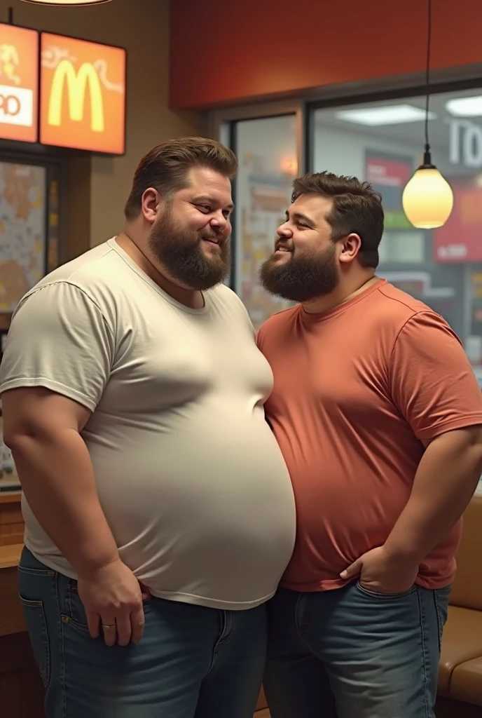 Young man has his belly getting bigger while he is chugging with funnel. He is sitting on the ground of a fire station. Belly expansion, over inflated belly, belly inflation, bloated belly, huge size belly, overweighted belly, weight gain. Rounded by five fireman shirtless encouraging the first man 