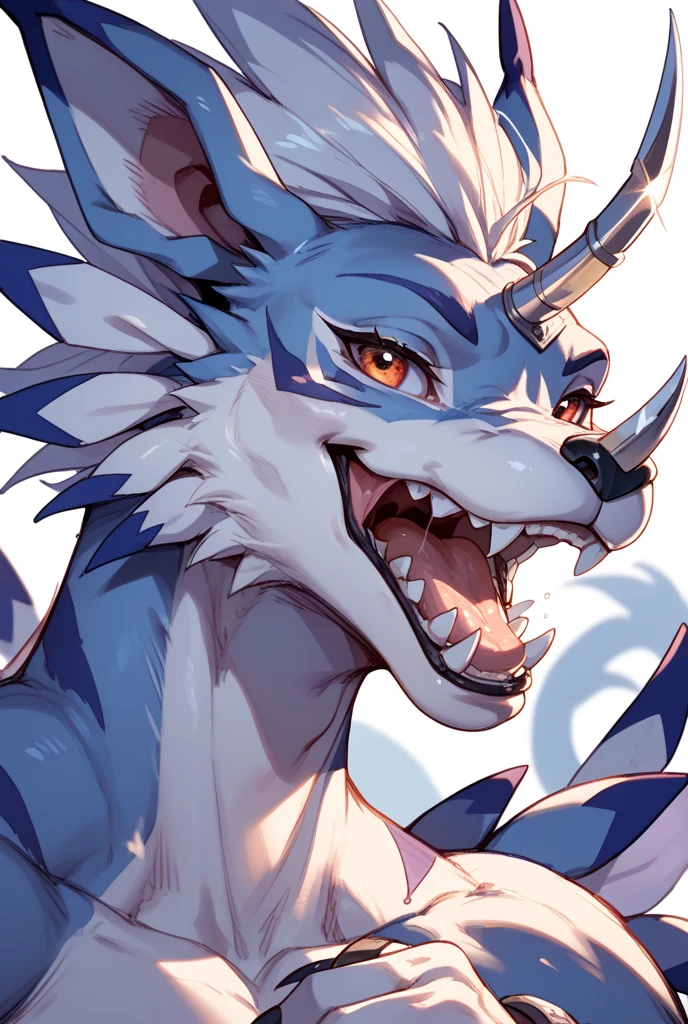 By zinfyuu on pixiv,by twistedscarlet60, uploaded on pixiv, by fluff-kevlar, (masterpiece), (best quality), (anthro furry:1.3, snout:1.2, anthro:1.3, furry:1.2, solo female:1.2), (extremely detailed:1.3), (Detailed eye part: White lens, brown iris,black cornea), wolf face, nude, sfw, view on viewer, Slim body, sweet smile, Focus looking at viewer, day, in castle yard, zacian, camera angle close to her face, grabing camera, open mouth, tongue out, saliva, blush
