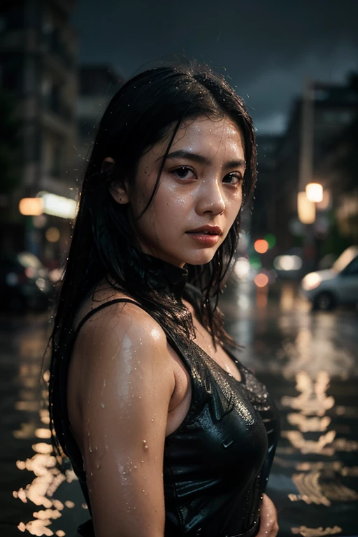 ((20 years old asian girl)), (wearing indonesian shool suits : 1.4), ((in a medieval city)), (night time), (((perfect size breasts, cleavage))), (hourglass figure), natural lips, photorealistic, masterpiece, realistic, realism, photorealism, high contrast, photorealistic, 8k HD high definition detailed realistic, detailed, skin texture, hyper detailed, white clear skin texture, best quality, (photorealistic:1.4), high resolution, detailed, raw photo, photo realistic, (high detailed skin:1.2), 8k uhd, dslr, soft lighting, high quality, film grain, Fujifilm XT3), hyper realistic lifelike texture dramatic lighting unreal engine, even, neutral light, key light, bold, bright colours, daylight, (balanced saturation), (dynamic lighting), (natural lighting), ((natural lip)), (natural makeup), ((long black hair)), ((glossy skin)), (colorful lighting), (sick impression : 1.7), (wet shot : 1.5), ((low angle photoshoot : 1.2)), (look at camera : 1.4)