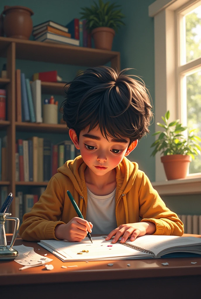 illustration,  boy, doing his homework