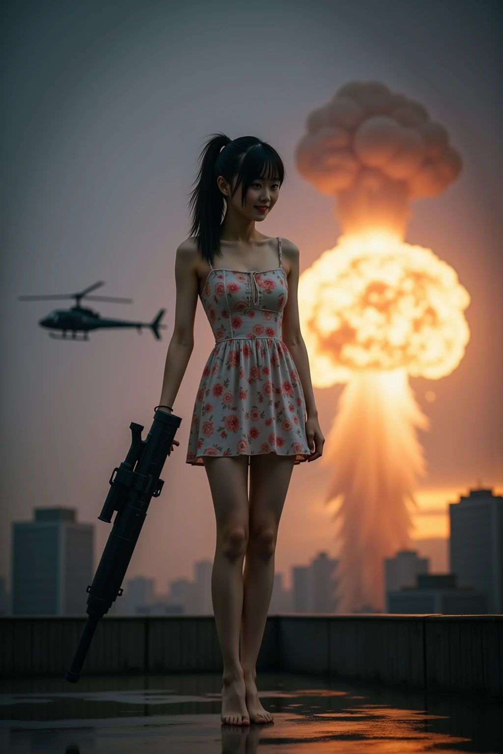 （Giantess Elements、High resolution、High resolution、high quality、Accurate body structure、Detailed body） そびえ立つ巨人のbionde少女，50,000 feet high、Looking up at the approaching woman from below、Giants attack the city、cute、bionde、Destroy a small townWomen、Destroy a small town、Mischievous look、(Maid outfit)Japanese、White skin、巨人bionde女、smile、Trampling buildings、rubble、Burning Small Town、Destroyed small building、Collapsed highway、Cars are crushed、Evacuating residents、sunset、Burning Small Town、go ahead、walk、Trampling、Anatomically correct、Accurate human body、Accurate skeleton、Full body portrait、blue eyes、Rubble scattered at my feet、Higher than skyscrapers、Big impact、amazing、Giantess Elements、Draw a woman in a big way、Increase the destructive element、Make the city smaller