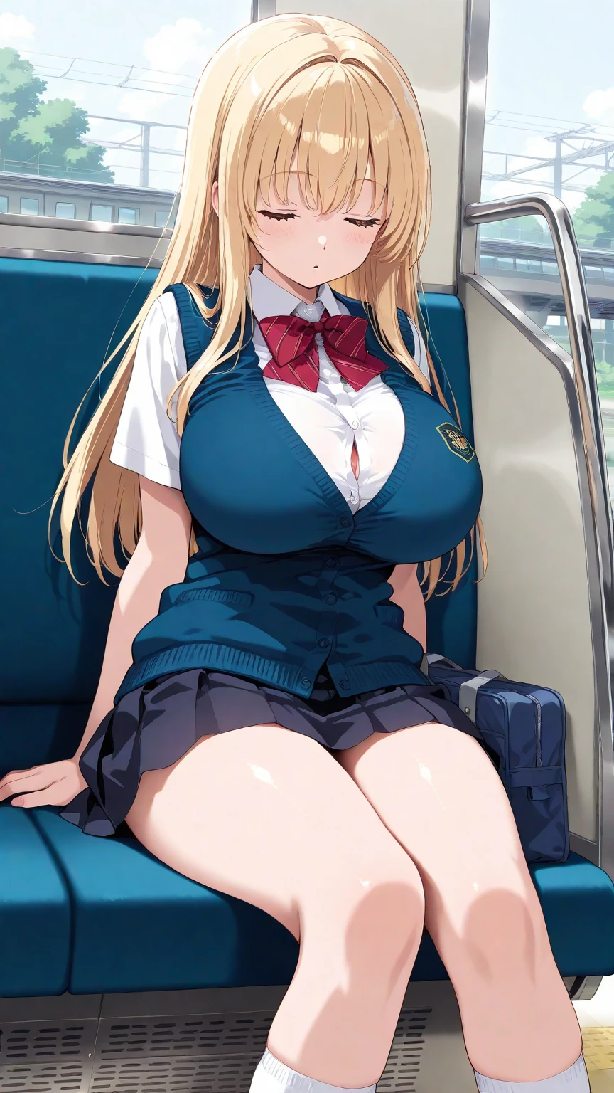 (((Spread your legs、Shiny underwear))、(((Accentuate your breasts)))、Highest quality, 8k, masterpiece :1.3)), whole body, Sharp focus :One Girl,Shiny skin,Sexy pose,Highest quality,Tabletop,shape,Very delicate and beautiful,Hmph,8k壁紙,wonderful,In detail,Official Art,Very detailedなティッカーUnity 8k壁紙,Incredibly ridiculous,Large file size,Very detailedな,High resolution,Very detailed,Beautiful detailed girl,Realistic,X-ray,The queue is full((((mini skirt、Uniform Blazer)))、(((Big Breasts)))、(((train、trainの車内)))、Cleavage 、((Long golden hair、Panties worn))、mini skirt、松Book乱菊、Sexy pose、Hairstyle: Long hair、Hand2Book、Provocative smile