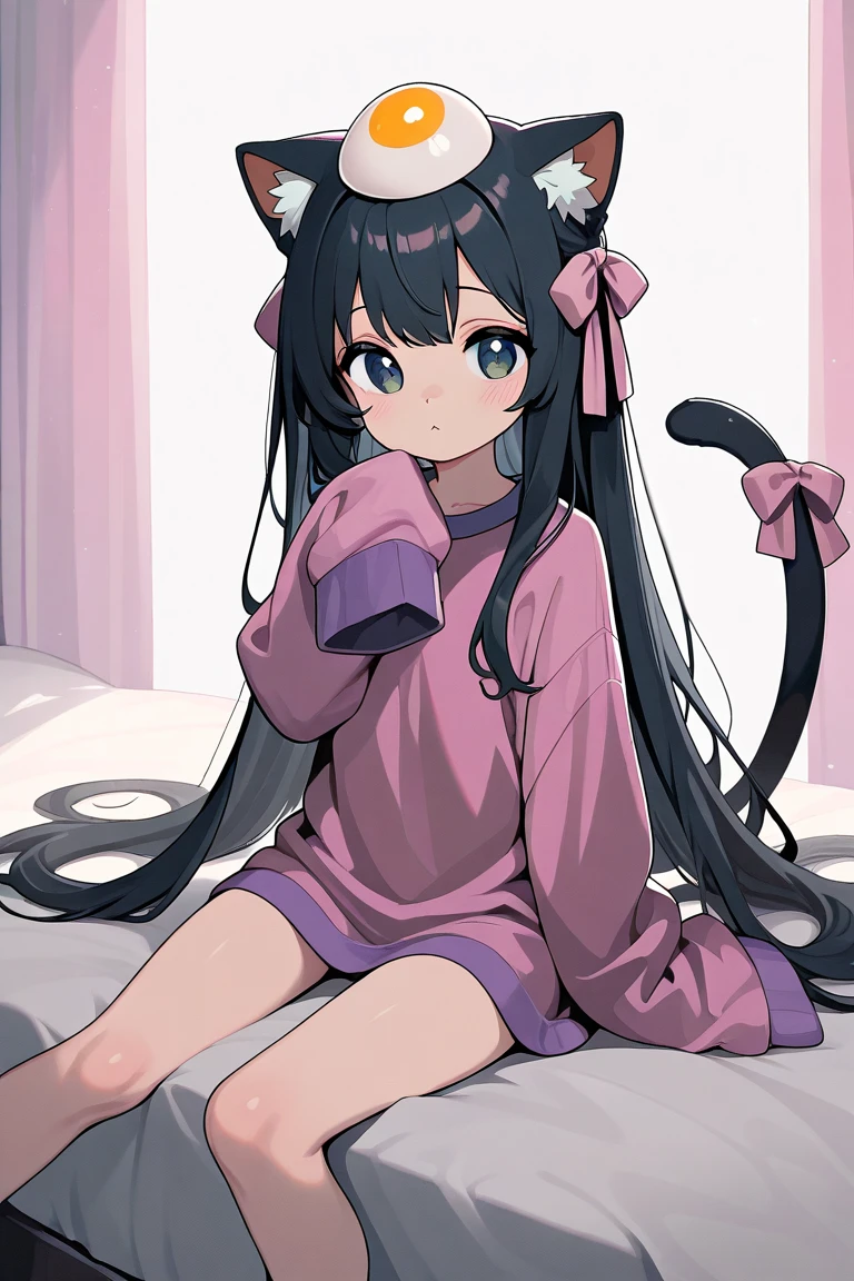 Cat-eared anime girl sitting at computer desk,There is a cat on his head, cute anime catgirl, anime girl with cat ears, beautiful anime catgirl, anime catgirl, Cute anime girl, Very beautiful anime cat girl, very beautiful cute catgirl, Cute anime style, style of anime4 K, lovely art style, Cute anime, Splash art anime Loli