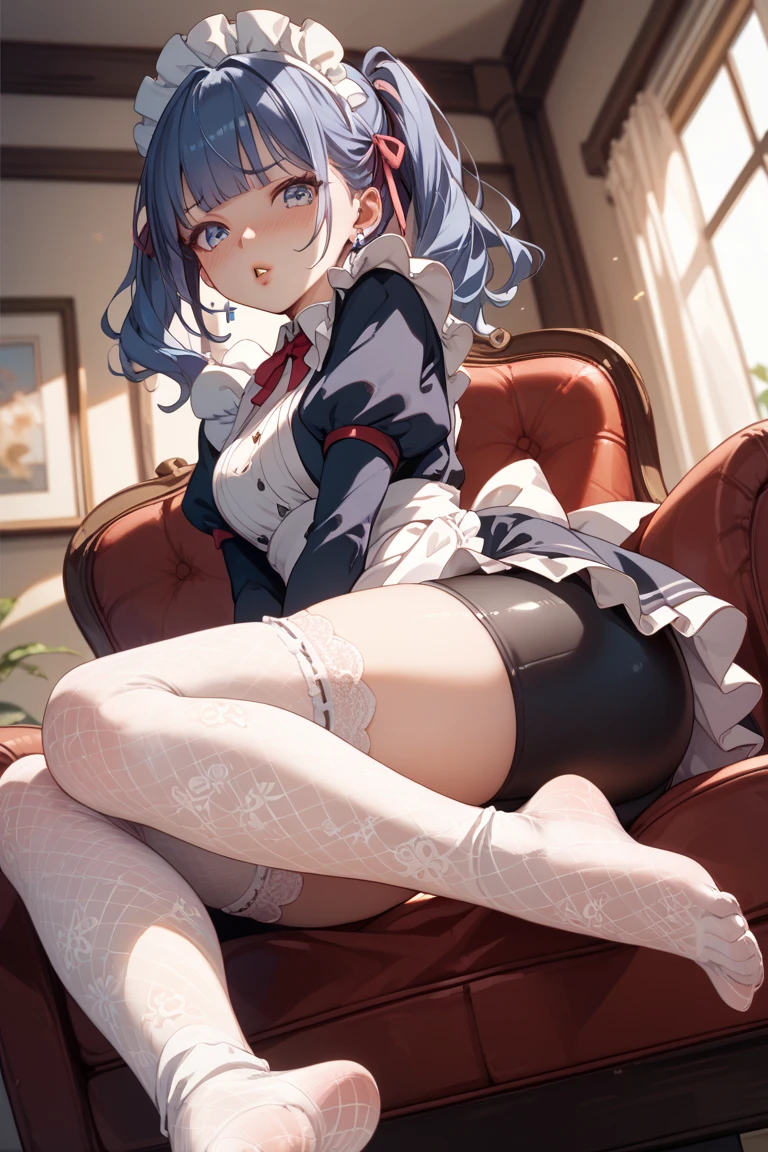 1girl, kamisato ayaka \(springbloom missive\), genshin impact,living room,lying on a sofa, bondage,gaged,ballgag,rope,hand behind back,masterpiece,very aesthetic,newest,