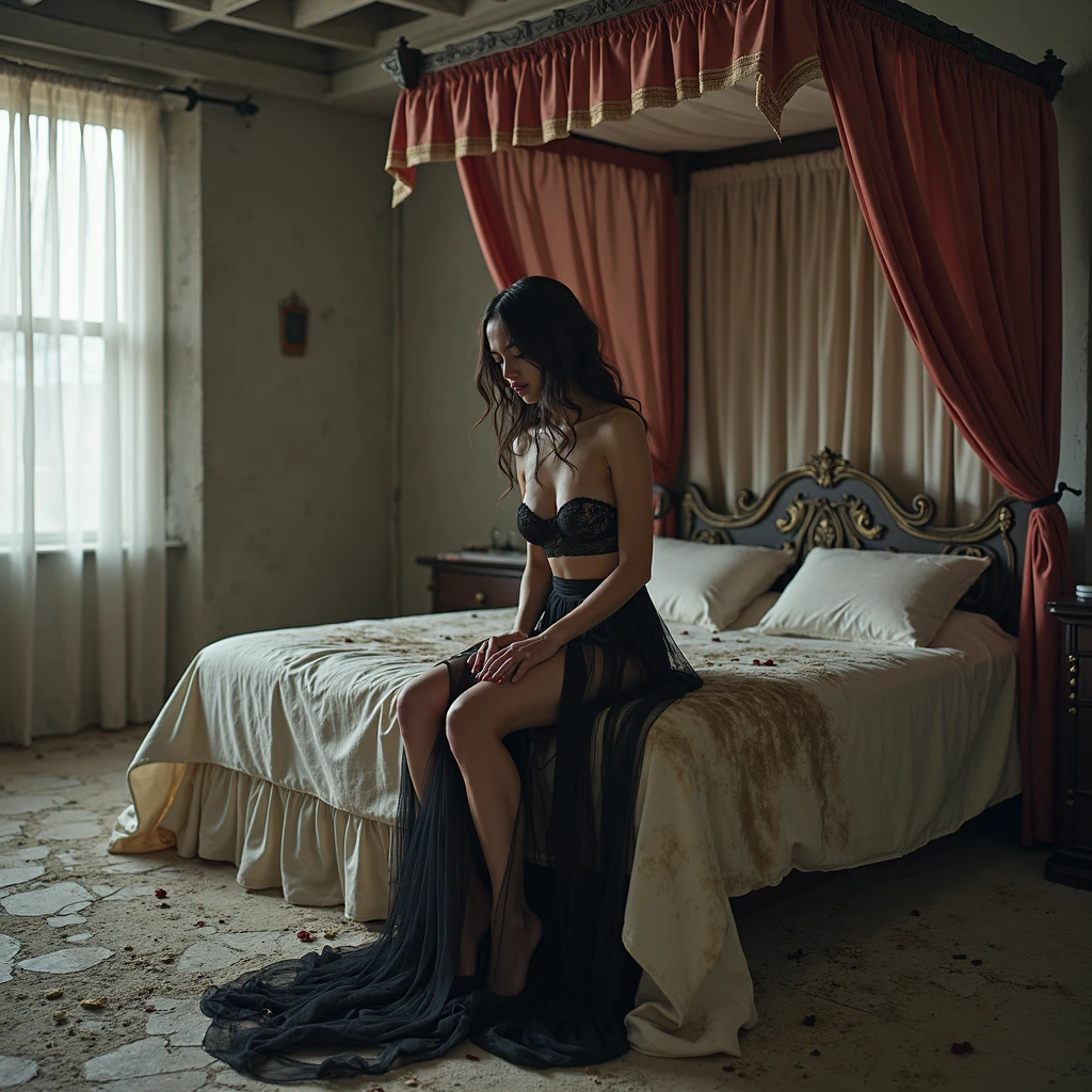 (masterpiece, best quality), (Sexy female super star is bound as a slave:1.6)(Tall and slender:0.8),Set in a medieval fantasy world:1.0 ( in bed:1.3),   night, Detailed aspects, very attractive:1.0,  
((Sleeping with mouth open:1.5))
Big breast:1.4
 (Closing her eyes, she wants to sleep:1.6) 
necklace:1.4
，(open mouth with pain:1.3),
Exposed armpits:1.0 (Large Breasts:1.0)、 (Legs slightly open :1.0). full-body shot:1.3 Side breasts exposed：1.5