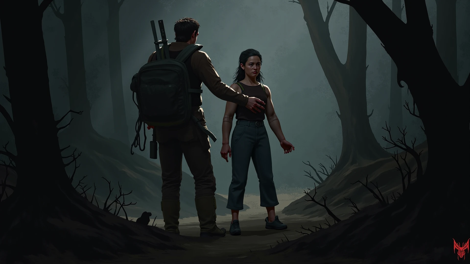 Mound, Big Night, Red Moon, Ancient Wind, Deep in the Forest, Light and Shadow, Darkness, Female Ghost, Female Ghost, Exquisite Horror Scary Bloody Tears Wounded Female Ghost, Fear, Hell, Abyss, Devil's Roar, Realism, Movie, CG, Masterpiece