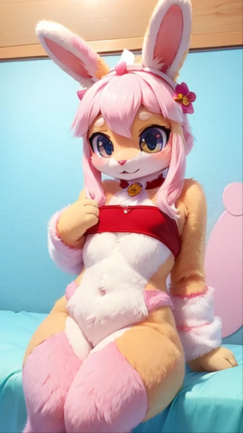 (mature woman:1.5), solo, cowboy shot, (looking down, empty eyes, blank eyes:1.3), light smile, fake animal ears, playboy bunny, rabbit ears, red leotard, thighhighs, long hair, rabbit tail, detached collar, bow, wrist cuffs, pink hair, green eyes, tail, fake animal ears, leotard, bowtie,