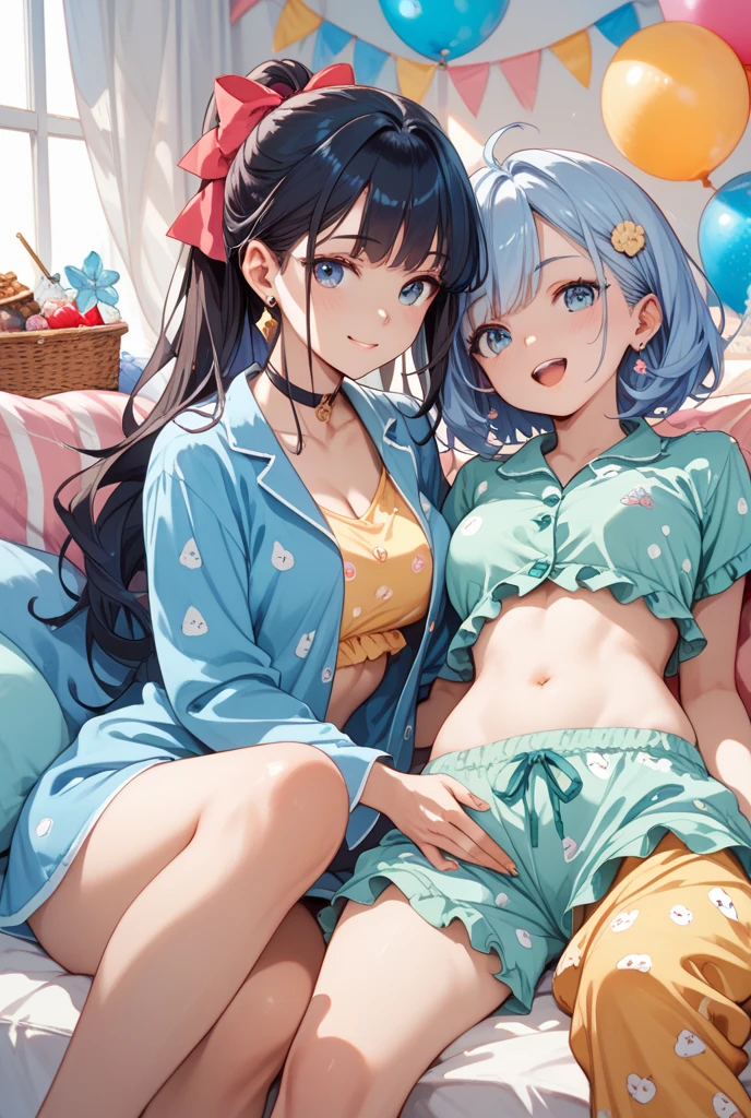 M-shaped legs、Spotty girl、swim wears、a bed、Covered in body fluids