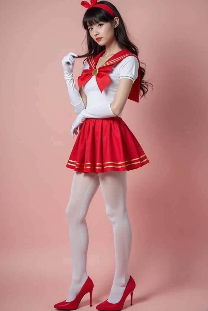 Raw photo、At 32K、8K、sexy woman in red sailor bikini、Full body Esbian、choker、black hair twintails