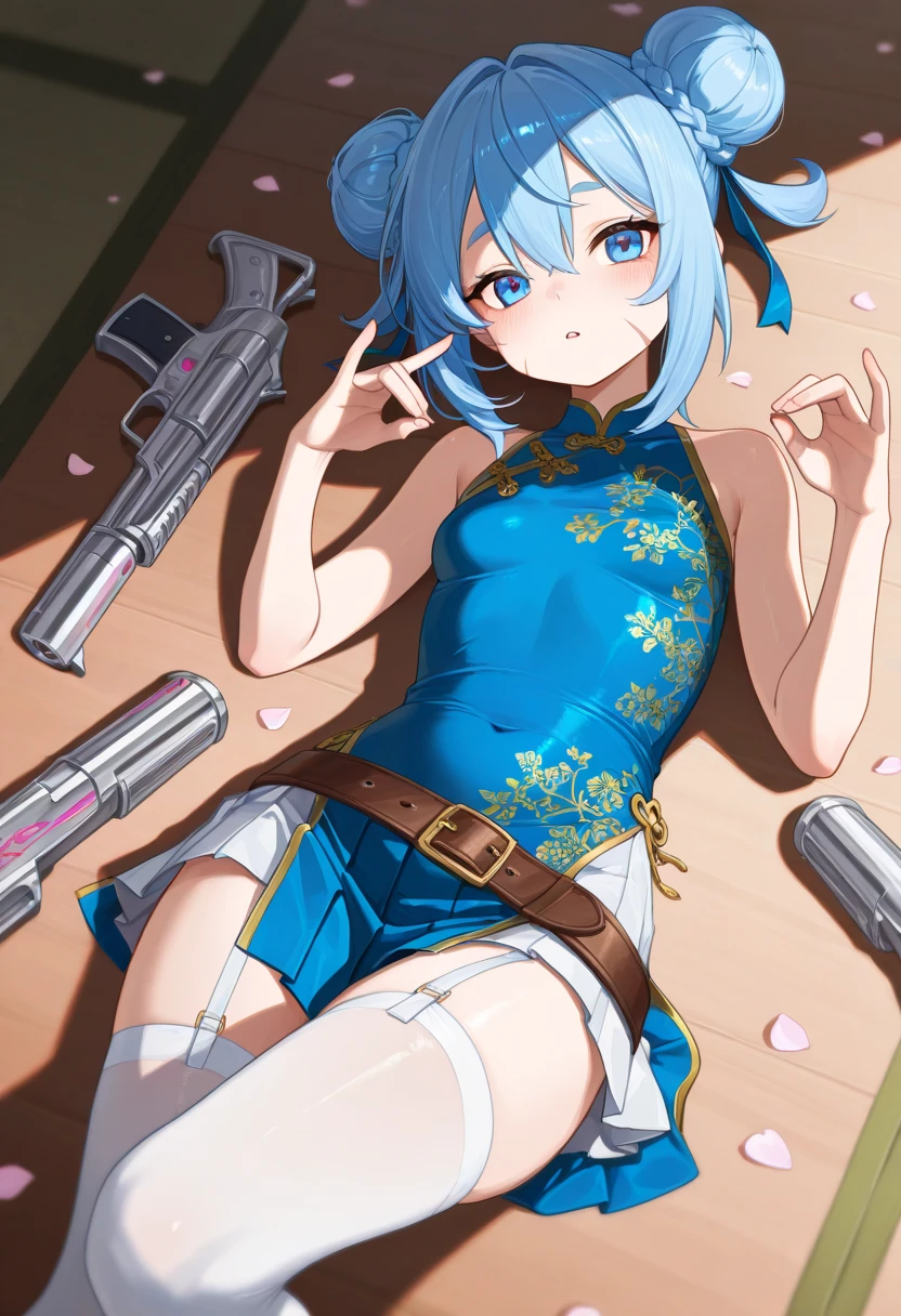 Girl、Blue hair short、bikini、Embarrassed